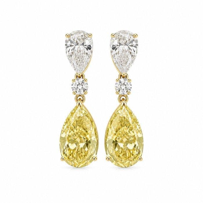 Oorbellen - 14 karaat Geel goud - 8.41ct. tw. Geel Diamant, Sieraden, Tassen en Uiterlijk, Oorbellen