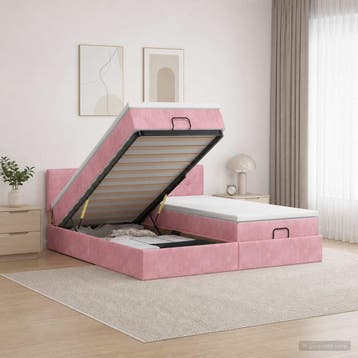 vidaXL Ottoman bed met matras met hoofdeinde 2 st Roze, Huis en Inrichting, Verzenden, Nieuw, Stof