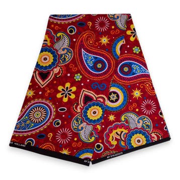 Afrikaanse print stof - Rood Blauw Paisley - 100% katoen - 1, Hobby en Vrije tijd, Stoffen en Lappen, Ophalen of Verzenden, Nieuw