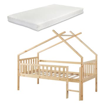 Kinderbed Sotkamo huisbed met matras 90x200 cm naturel [en.c, Verzenden, Nieuw