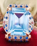 Zonder minimumprijs - Ring - 9 kt. Roségoud Topaas - Saffier, Nieuw