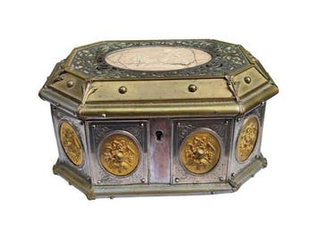 Neoclassicisme Trouwkist - Hout, Messing, Albast - Rond 1860, Antiek en Kunst