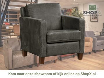 Leren fauteuil Smart - Kenia Antracite (grijs) - Poten hout, Nieuw, Ophalen of Verzenden, Bohemian, Eigentijds, Modern, Retro