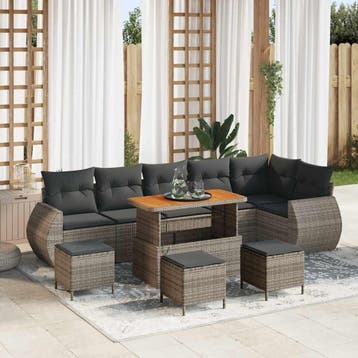 vidaXL Tuinbankenset 10 st Grijs poly rattan, Verzenden, Nieuw, Meer dan 8 zitplaatsen