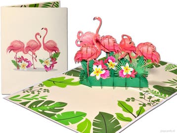Grote pop-up kaart met Roze Flamingo’s en tropische blo..., Verzenden, Nieuw