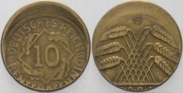 10 Rentenpfennig 1924 G Verpraegungen, Verzenden