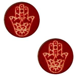 2 x Houten cabochon Hamsa hand van Fatima  12mm Dark red, Ophalen of Verzenden, Nieuw, Kraal