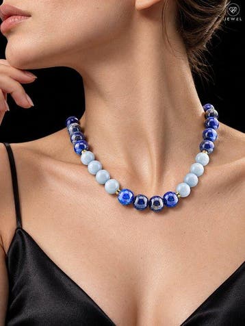 Blauwe edelsteen-kralenketting - lapis lazuli & angeliet -