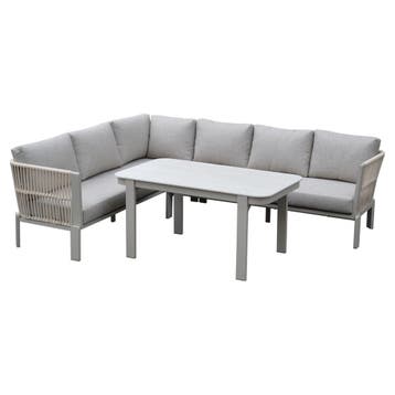Veneto dining hoek loungeset 3 delig aluminium latte zand, Ophalen of Verzenden, Nieuw, Aluminium