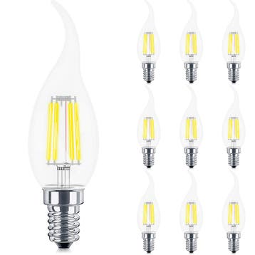 Voordeelpak 10x LED Lamp E14 Kaars Filament Gebogen Flame, Led-lamp, Soft of Flame, E14 (klein), Nieuw
