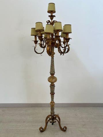 Manifattura Italiana - Staande lamp - Metaal, Textiel, Hout