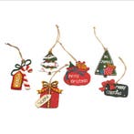 Set van 6 Kersthangers Kerstmis Decoratie Houten Kerstballen, Verzenden, Nieuw