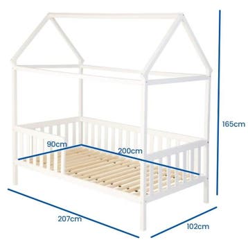 Huisje Bed 200x90 | Wit Hout | A-kwaliteit | Beste Prijs, Nieuw, Ophalen of Verzenden, 100 cm of meer, Matras