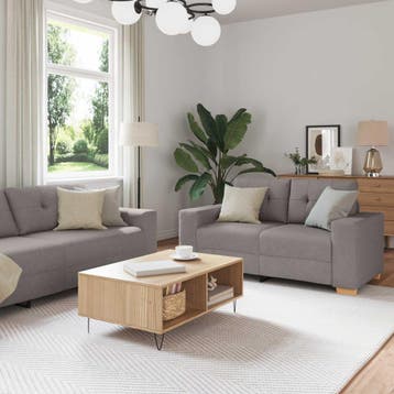 vidaXL Bank 3 st Taupe Linnen-mix stof, Verzenden, Nieuw, Stof, 200 tot 250 cm
