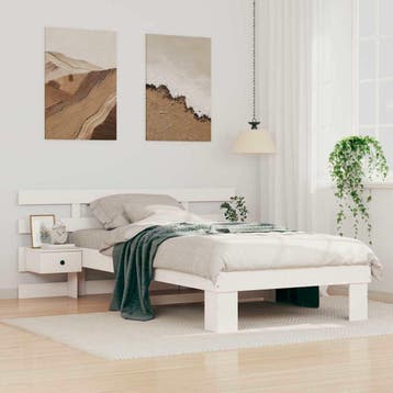 vidaXL Bedframe met hoofdeinde Wit 100 x 200 cm Massief, Verzenden, Nieuw, Wit, Hout