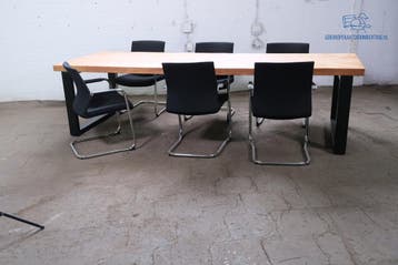 Royale vergadertafel 300x100 mango met zwart frame, Verzenden, Gebruikt