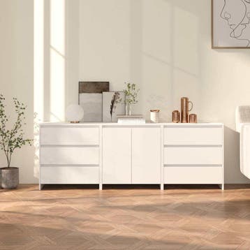 vidaXL 3 st Dressoirs bewerkt hout wit, 100 tot 150 cm, Verzenden, Nieuw, 25 tot 50 cm