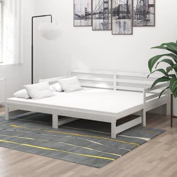vidaXL Slaapbank uitschuifbaar massief grenenhout wit, 90 cm, Eenpersoons, Verzenden, Wit