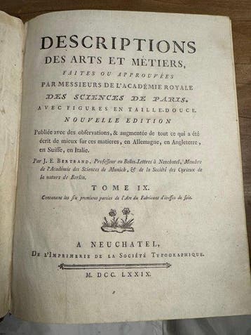 J. E. Bertrand - Descriptions des arts et métiers. Tome IX.