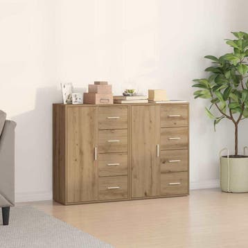 vidaXL Dressoir 2 st Artisan Eiken 60 x 31 x 84 cm Bewerkt, Verzenden, Nieuw, Overige houtsoorten, Minder dan 50 cm