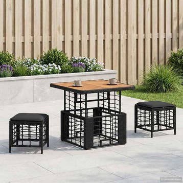 vidaXL Tuin eettafelset 3 st Zwart en Grijs Poly Riet en, Tuin en Terras, Verzenden, Nieuw, Rotan, 3 zitplaatsen
