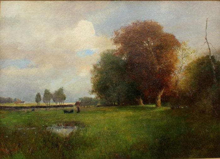 Bernhard Zdichinec (1883-1968) - Meadow with sheep and, Antiek en Kunst, Kunst | Schilderijen | Klassiek