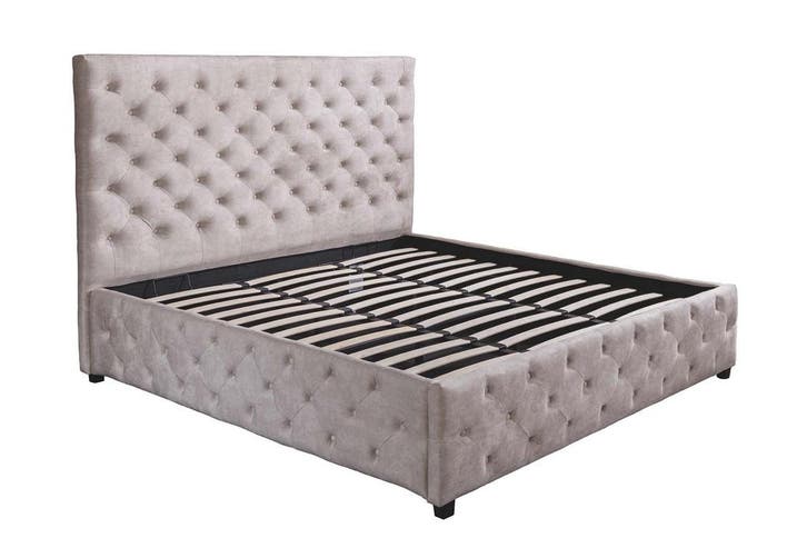 Bed PARIS 160x200cm CHESTERFIELD-look fluweel champagnebeige, Huis en Inrichting, Slaapkamer | Bedden, Ophalen of Verzenden