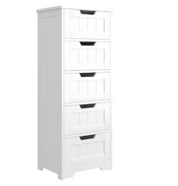 Badkamer Opbergkast Wit – 5 Laden, Smal Vrijstaand Meubel 40, Verzenden, Nieuw