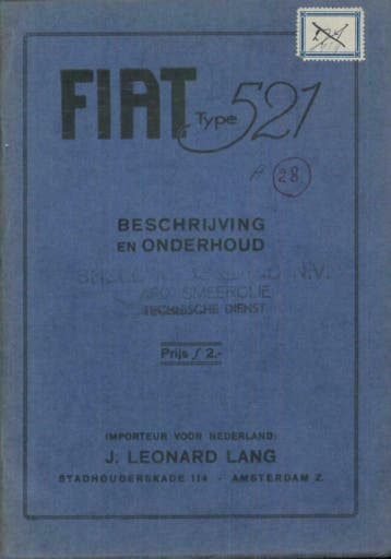 1929 Fiat 521 Instructieboekje, Auto diversen, Handleidingen en Instructieboekjes, Verzenden