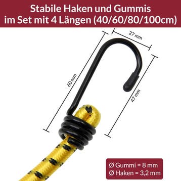 Bagagespin Met Haken 8 stuks Elastiek/Rubber 100cm, Verzenden, Nieuw