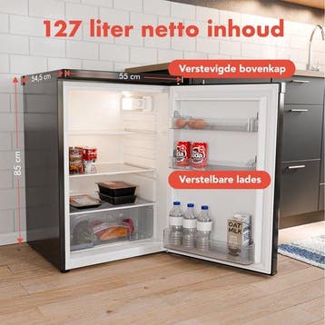 2dekans | KitchenBrothers Koelkast – 127 Liter – 55 x 58 x, Ophalen of Verzenden, Zo goed als nieuw