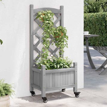 vidaXL Plantenbak met latwerk en wielen massief vurenhout, Verzenden, Nieuw, Hout