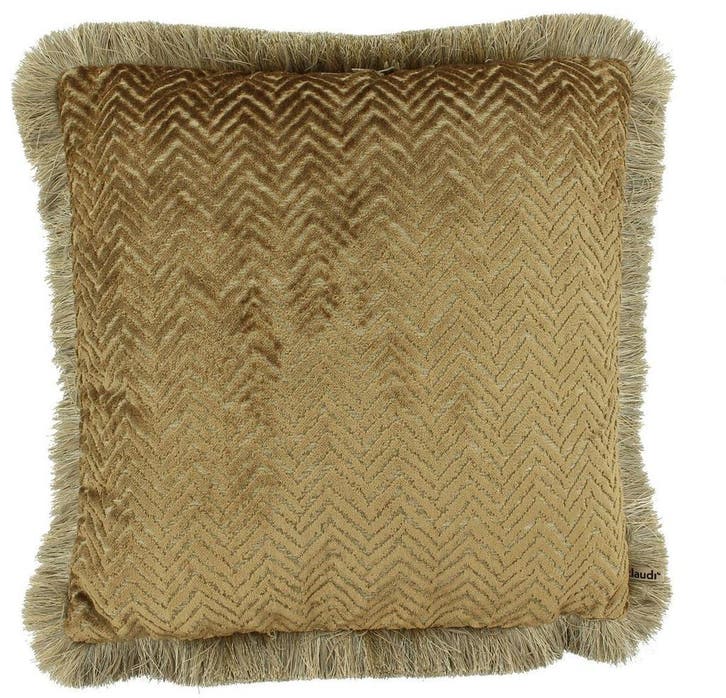 Kussen Claudi Velvella Dark Gold + Fringe Gold - 30x45, Huis en Inrichting, Slaapkamer | Beddengoed