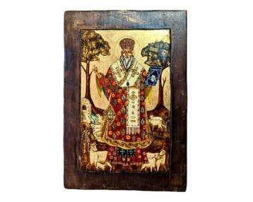 Icoon - Sint Modestus - Hout - Handgeschilderd - 22,5 x 32,5