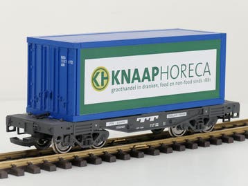 LGB 49085 Trailer Train Containerwagen met Knaap Horeca c..., Gebruikt, Overige typen, Ophalen of Verzenden, LGB