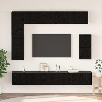 vidaXL Tv-meubelset 8 st Zwart Eiken Bewerkt hout, Minder dan 50 cm, Verzenden, Nieuw, Minder dan 100 cm