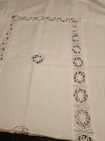 Tafelkleed (13) - 270 cm - 152 cm - witte kanten tafellaken, Antiek en Kunst