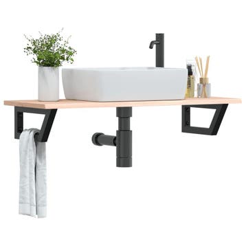 vidaXL Badkamer wandschap staal en massief eikenhout, Verzenden, Nieuw
