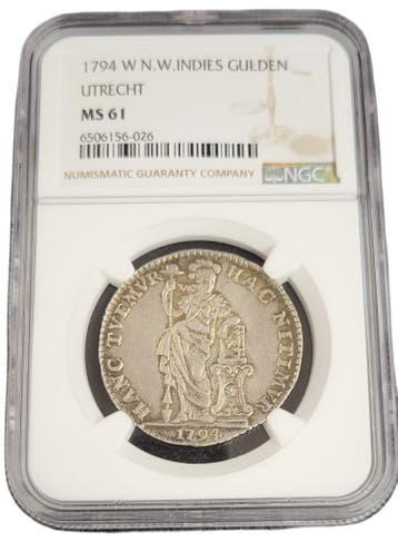 Nederlands West-Indië - Utrecht 1 gulden 1794 NGC, Verzenden, 1 gulden, Losse munt, Zilver