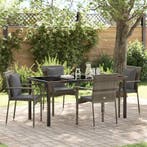 vidaXL Tuin eettafelset met kussen 5 pcs Grijs poly rattan, Verzenden, Nieuw, Rotan