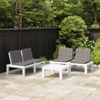 vidaXL 3-delige Loungeset met kussens kunststof wit, Tuin en Terras, Verzenden, Textileen, 3 zitplaatsen, Nieuw