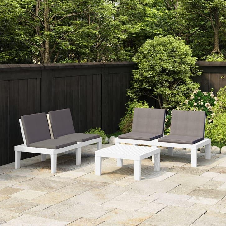vidaXL 3-delige Loungeset met kussens kunststof wit, Tuin en Terras, Tuinsets en Loungesets, Loungeset, Nieuw, 3 zitplaatsen, Textileen