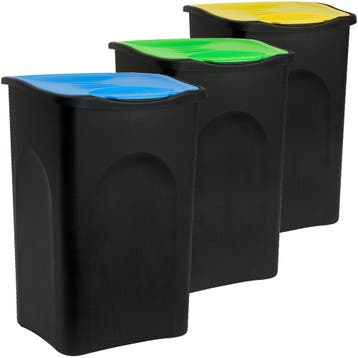 Afvalbak Set van 3 Blauw/Groen/Geel 50L (Voor in Huis), Verzenden, Nieuw