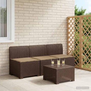 vidaXL 3-zits tuinbank met kussens in rattanlook 3-zits PP, Verzenden, Nieuw