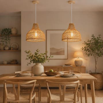 Rieten Hanglamp 24cm - Boho Stijl Plafondlamp voor Keuken, W, Verzenden, Nieuw