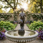 Beeld, Boy with Double Flute (Fountain) - 100 cm - Brons
