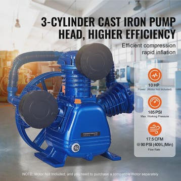 10PK 3-Cilinder Oliegesmeerde Compressor Pompkop - 90PSI, V-, Verzenden, Nieuw