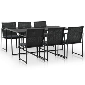 vidaXL 7-delige Tuinset met kussens poly rattan zwart, 6 zitplaatsen, Nieuw, Tuinset, Verzenden