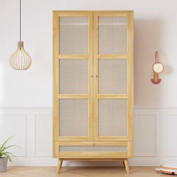 Rotan kledingkast met 2 deuren en kledingroede 90x45x183 cm, Verzenden, Nieuw