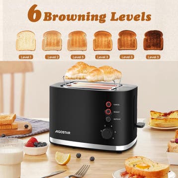 Broodrooster - Toaster - 2 sleuven - 800W - Zwart, Verzenden, Zo goed als nieuw